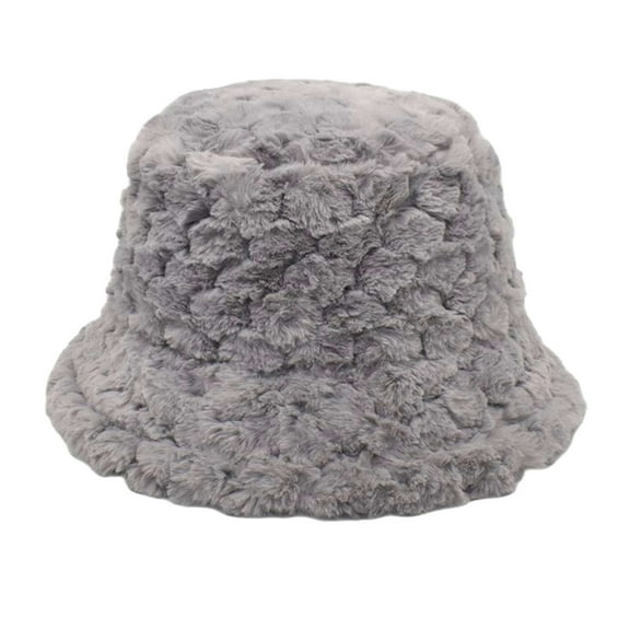 Dyfzdhu Winter Imitation Mink Hat Women Plush Bucket Hat Japanese Wild Cold Proof Warm Fisherman Thickened Gray