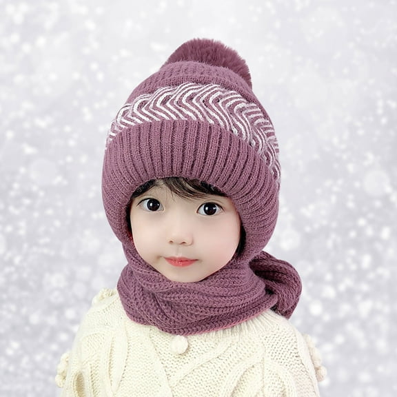 Dyfzdhu Winter Knitted Fleece Hood Scarf Coif Kid Knit Hat Warm Hats Red