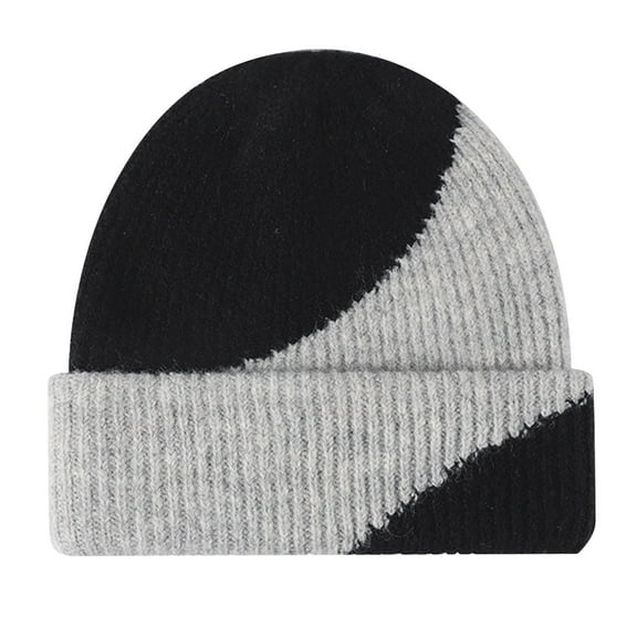 Dyfzdhu Winter Leisure Warm Upholstered Outdoor Color Contrast Wool Knitted Hat Waist Gray