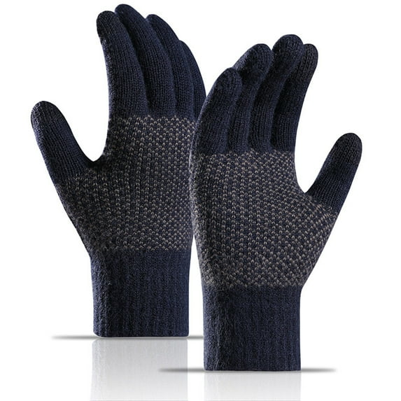 Dyfzdhu Winter Men Women Keep Warm Touching Screen Knit Gloves Elastic Cuff Soft Full Finger Gloves Mitten Navy
