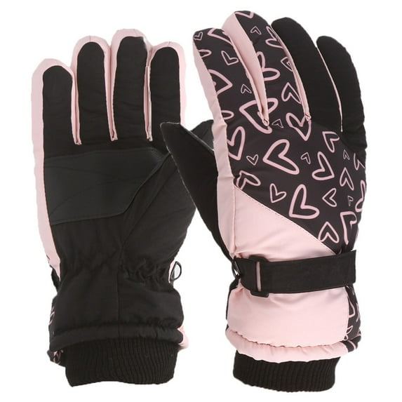 Dyfzdhu Winter Outdoor Boys Girls Snow Skating Snowboarding Windproof Warm Gloves Perfect For 5 To 9 Years Old Kids Pink