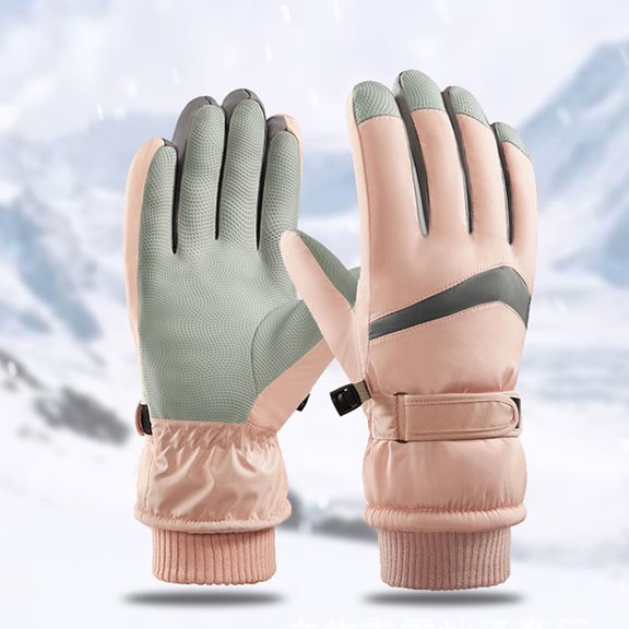 Dyfzdhu Winter Premium Leather Work Downhill Ski Gloves Leather Mitten Waterproof Men Women Motorcycle Pink