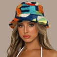 thumbnail image 1 of Dyfzdhu Winter Printed Thick Bucket Warm Hat Cap Bucket Hat for Women Men Blue, 1 of 4