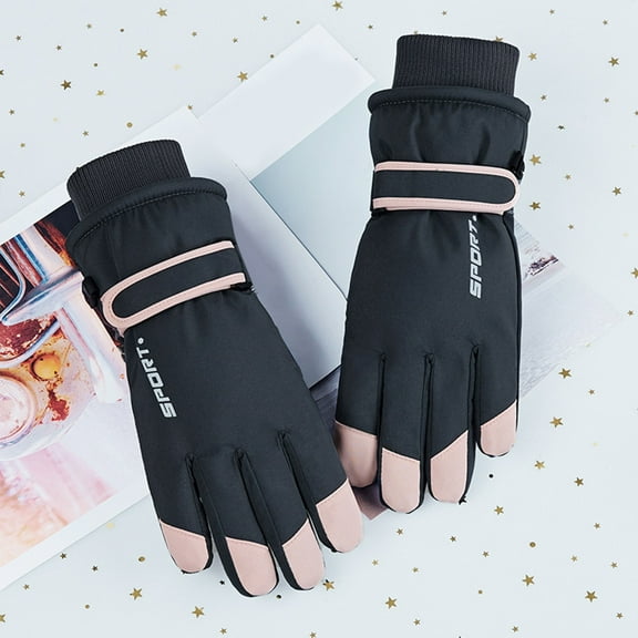 Dyfzdhu Winter Ski Gloves Waterproof Thick Plus Velvet Warm Windproof Cold Protection Outdoor Riding Gloves Black