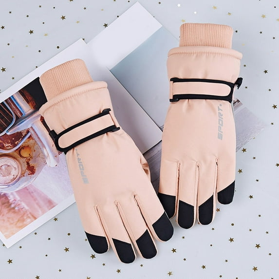 Dyfzdhu Winter Ski Gloves Waterproof Thick Plus Velvet Warm Windproof Cold Protection Outdoor Riding Gloves Pink