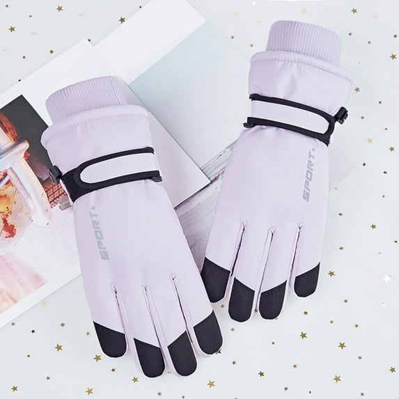 Dyfzdhu Winter Ski Gloves Waterproof Thick Plus Velvet Warm Windproof Cold Protection Outdoor Riding Gloves Purple