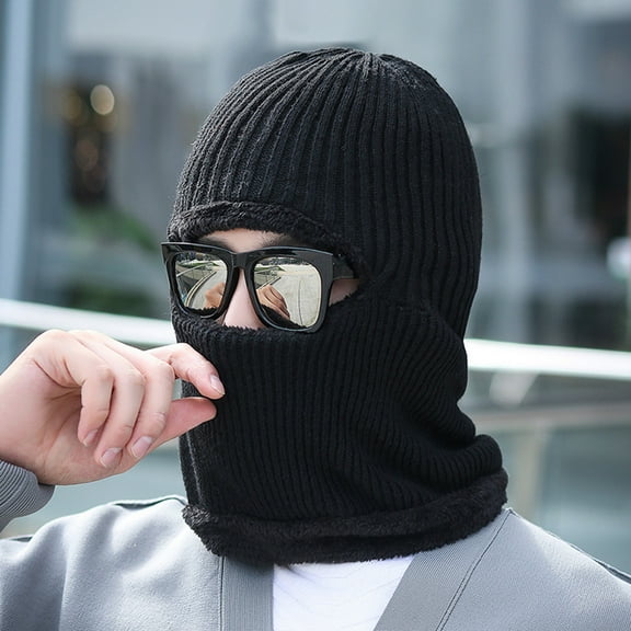 Dyfzdhu Winter Slouchy Thick Beanie Snow Knit Skull Bib Hat Fleece Lining Warm Scarf Black