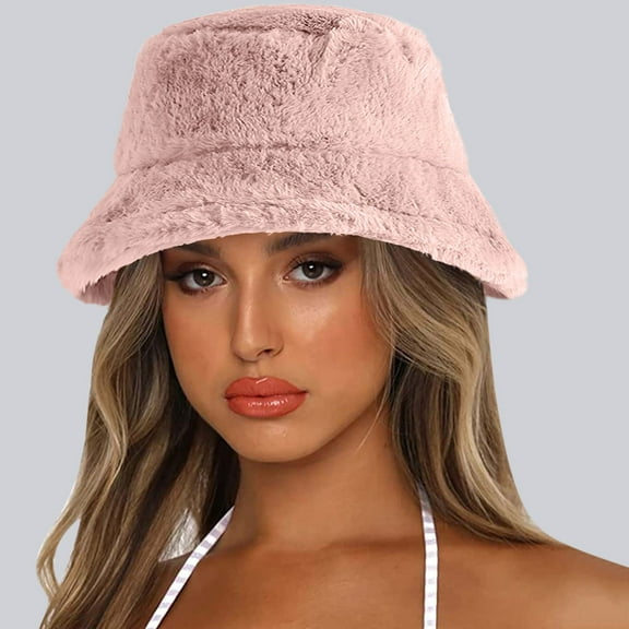 Dyfzdhu Winter Thick Bucket Warm Hat Cap Bucket Hat for Women Men Solid Color Style Pink