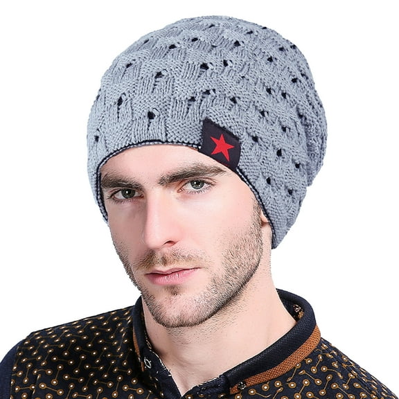 Dyfzdhu Winter Warm Chunky Checked Knit Women Reversible Baggy Snow Cap Unisex Hat Colors Plain