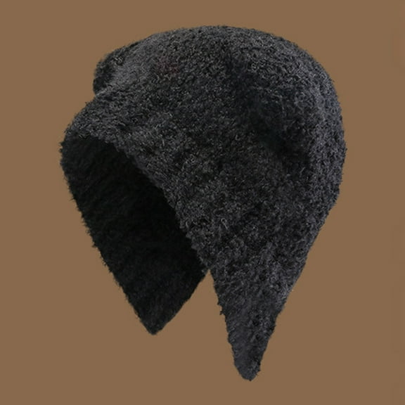 Dyfzdhu Winter Warm Woolen Hat Cute Bear Versatile Face Small Ear Cap Black