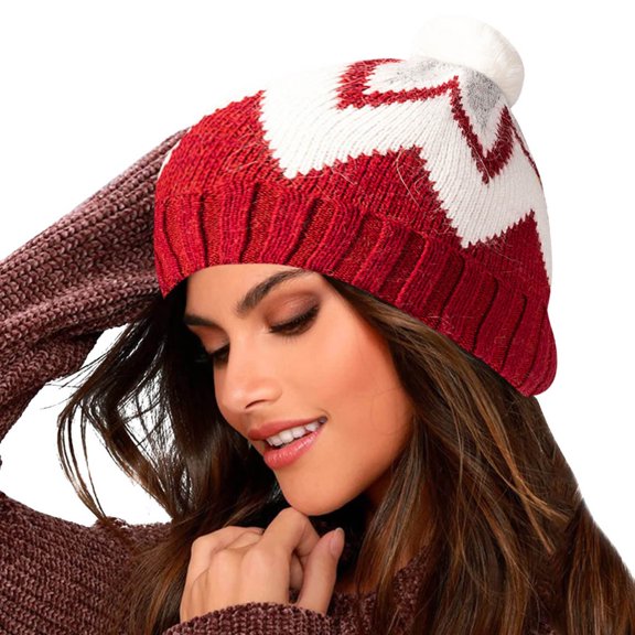 Dyfzdhu Winter Women Leisure Warm Keeping Thickened Knitted Fishermans Hat Fashion Waist Color Contrast Wool Red