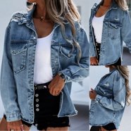 Oversized Distressed Denim Jacket For Women - Vintage Boyfriend Coat, Soft & Lightweight