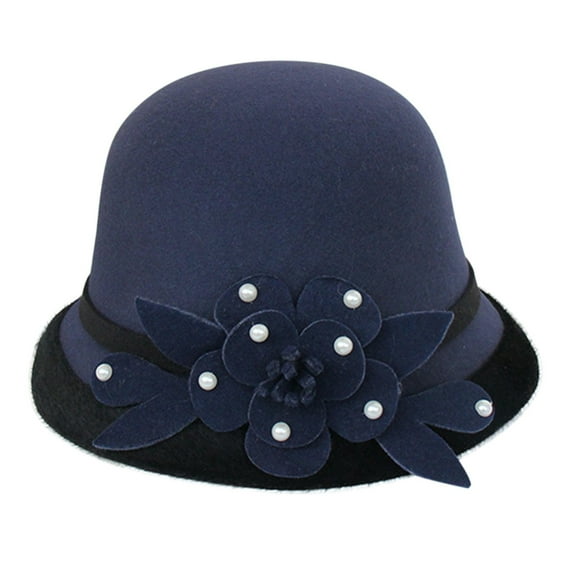 Dyfzdhu Women Autumn Winter Flowers Round Top Casual Fisherman Bucket Cap Small Bowler Hat Blue