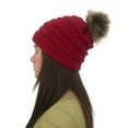 thumbnail image 1 of Dyfzdhu Women Autumn Winter Outdoor Faux Fur Ball Hats Crochet Knit Holey Beanie Cap Red, 1 of 2