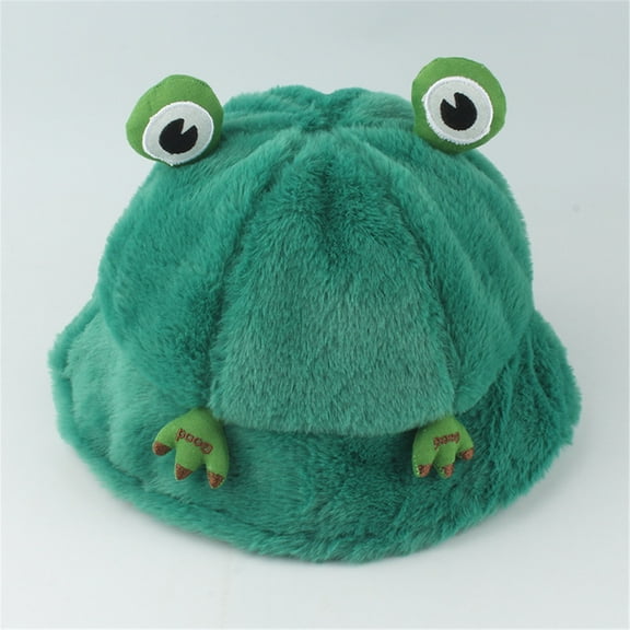 Dyfzdhu Women Autumn Winter Plush Fisherman Hat Cartoon Frog Warm Flannel Bucket Hat Thickened Green