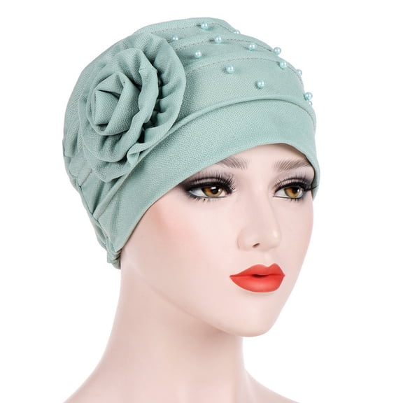 Dyfzdhu Women Beading India Hat Muslim Ruffle Cancer Chemo Beanie Floral Turban Wrap Cap Green