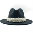 thumbnail image 1 of Dyfzdhu Women British Style Fashion Elegant Jazz Hat Pearl Ring With Top Big Brim Woolen Gray, 1 of 2