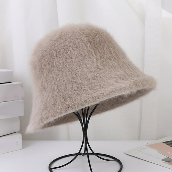 Dyfzdhu Women Bucket Hat Autumn Winter Fashion Simple Solid Color Sweet Outdoor Comfortable Warm