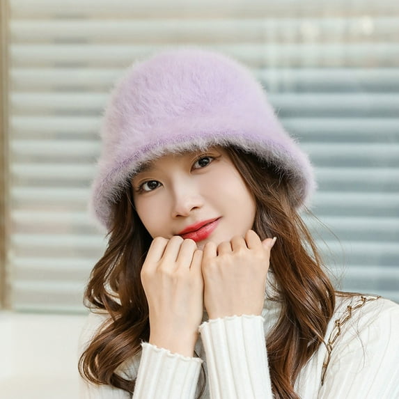 Dyfzdhu Women Bucket Hat Autumn Winter Fashion Simple Solid Color Sweet Outdoor Comfortable Warm