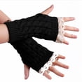 thumbnail image 1 of Dyfzdhu Women Casual Solid Knit Lace Mittens Fingerless Half Knitted Gloves Black, 1 of 4
