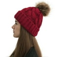 thumbnail image 1 of Dyfzdhu Women Casual Solid Stitching Outdoor Plush Ball Hats Crochet Knit Beanie Cap Red, 1 of 4