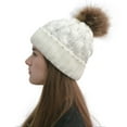thumbnail image 1 of Dyfzdhu Women Casual Solid Stitching Outdoor Plush Ball Hats Crochet Knit Beanie Cap White, 1 of 4