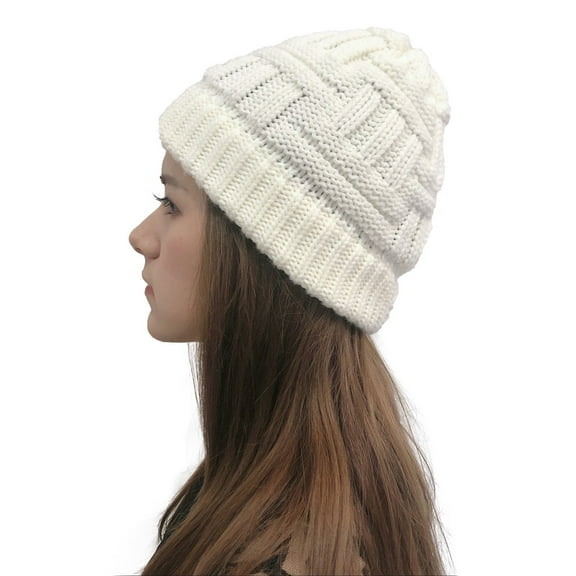 Dyfzdhu Women Casual Solid Stitching Outdoor Plush Hats Crochet Knit Beanie Cap White