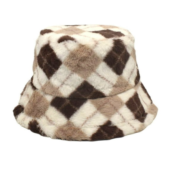 Dyfzdhu Women Color Plaid Fall Winter Cute Warm Thermal Bucket Fisherman Hat for Man Brown