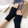 thumbnail image 1 of Dyfzdhu Women Cute Fall Winter Solid Color Knitted Half Knitted Woolen Gloves Black, 1 of 3