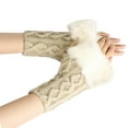 thumbnail image 1 of Dyfzdhu Women Diamond Wool Fingerless Gloves Faux Wool Half Finger Gloves Short Gloves Beige, 1 of 3