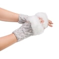 thumbnail image 1 of Dyfzdhu Women Diamond Wool Fingerless Gloves Faux Wool Half Finger Gloves Short Gloves White, 1 of 3