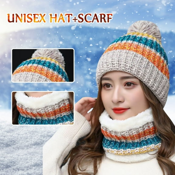 Dyfzdhu Women Earmuffs Add Flocking Thermal Cycling Warm Winter Hat Knitting Scarf Beige