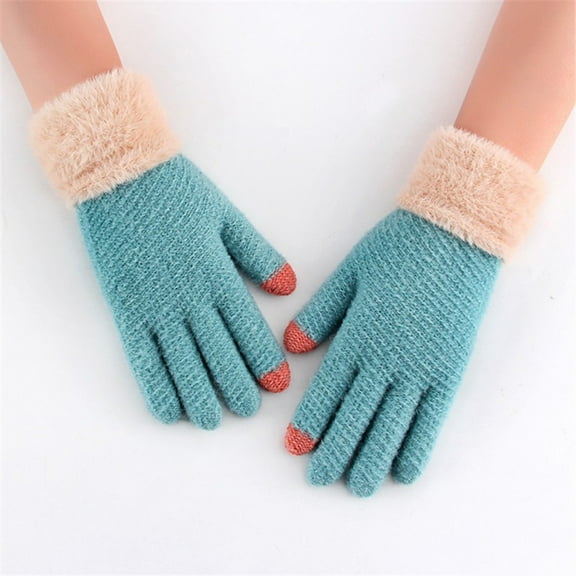 Dyfzdhu Women Fall Winter Casual Simple Solid Color Knitted Wool Edge Warm Gloves