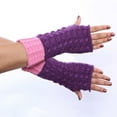 thumbnail image 1 of Dyfzdhu Women Fall Winter Contrast Color Pineapple Pattern Knit Warm Half Gloves, 1 of 7