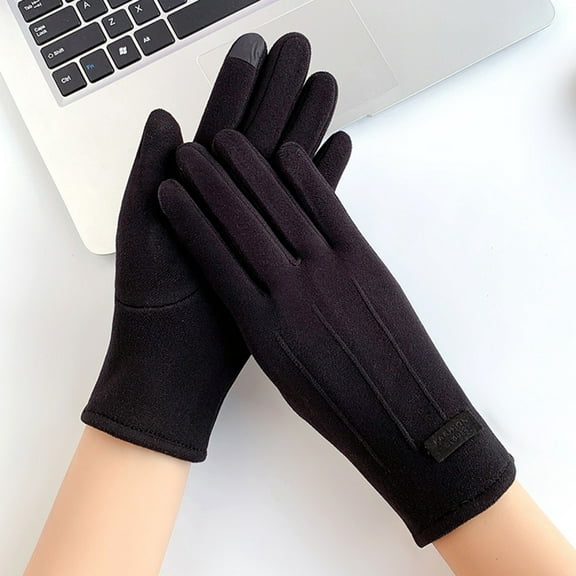 Dyfzdhu Women Fall Winter Keep Warm Screen Thin Gloves Cycling Drive Fashion Elegant Letter Mark Windproof Black