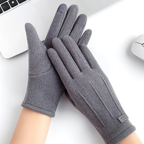 Dyfzdhu Women Fall Winter Keep Warm Screen Thin Gloves Cycling Drive Fashion Elegant Letter Mark Windproof Grey