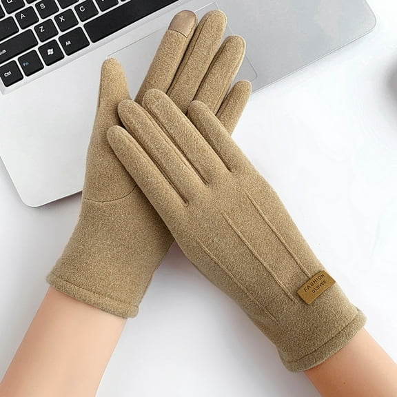 Dyfzdhu Women Fall Winter Keep Warm Screen Thin Gloves Cycling Drive Fashion Elegant Letter Mark Windproof Khaki