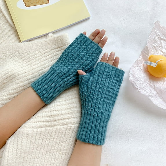 Dyfzdhu Women Fall Winter Solid Color Multicolor Twist Knitted Wool Half Gloves