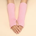 thumbnail image 1 of Dyfzdhu Women Fall Winter Solid Color Multicolor Wool Long Striped Knit Half Finger Gloves Light Pink, 1 of 8