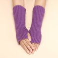 thumbnail image 1 of Dyfzdhu Women Fall Winter Solid Color Multicolor Wool Long Striped Knit Half Finger Gloves Purple, 1 of 8