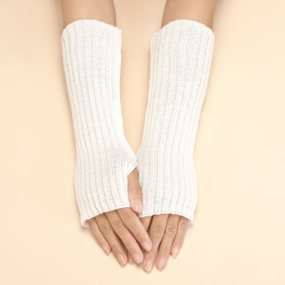 Dyfzdhu Women Fall Winter Solid Color Multicolor Wool Long Striped Knit Half Finger Gloves White