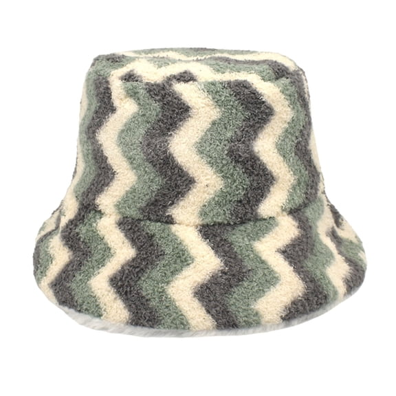 Dyfzdhu Women Fashion Double Sided Striped Plush Hat Imitation Bucket Hat Autumn Winter Warm Male Green