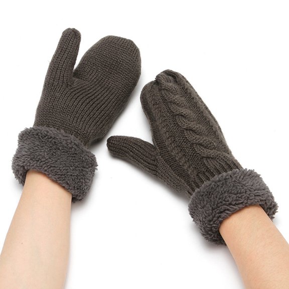Dyfzdhu Women Fashion Knitted Plush Twist Windproof Warm Thickened Fingered Plus Fleece Gloves Dark Gray