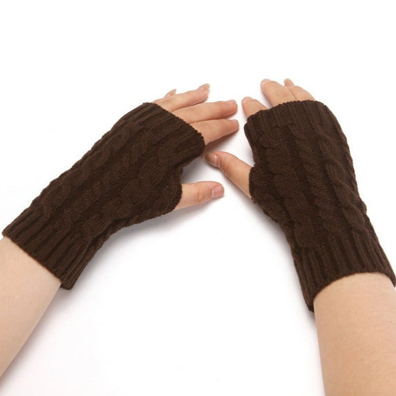 Dyfzdhu Women Fashion Knitted Plush Twist Windproof Warm Thickened Fingered Plus Gloves Coffee