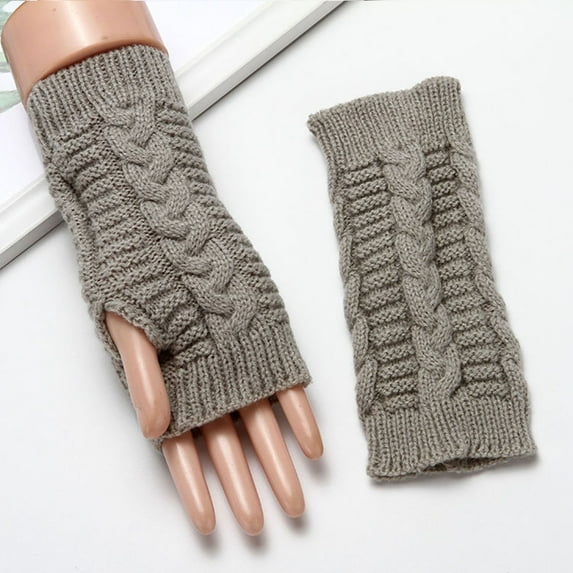 Dyfzdhu Women Fashion Knitted Plush Twist Windproof Warm Thickened Fingered Plus Gloves Grey
