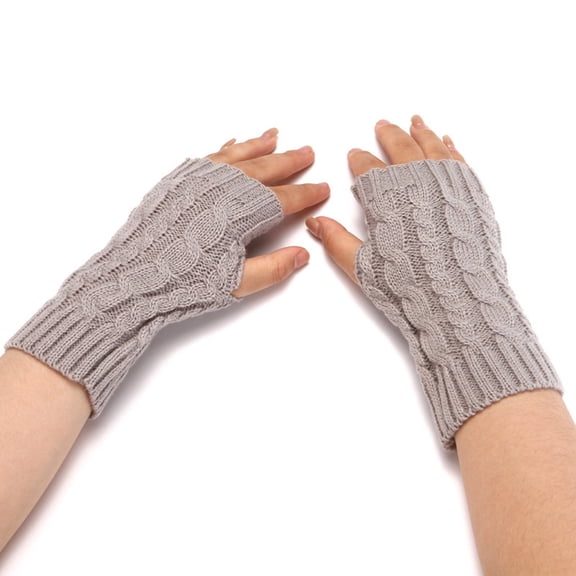 Dyfzdhu Women Fashion Knitted Plush Twist Windproof Warm Thickened Fingered Plus Gloves Grey