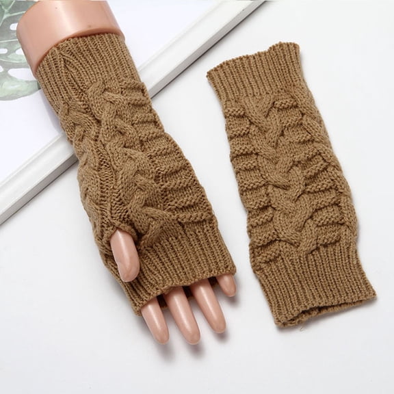 Dyfzdhu Women Fashion Knitted Plush Twist Windproof Warm Thickened Fingered Plus Gloves Khaki