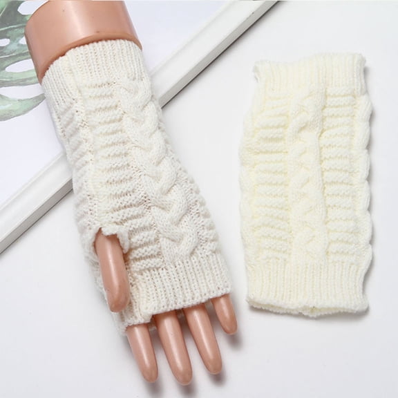 Dyfzdhu Women Fashion Knitted Plush Twist Windproof Warm Thickened Fingered Plus Gloves White