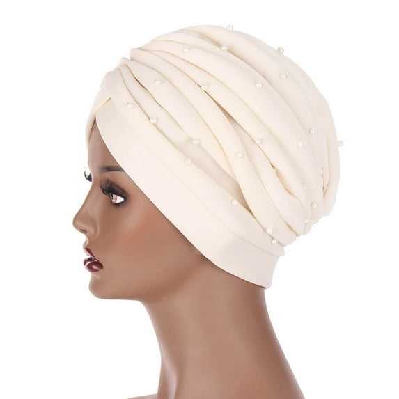 Dyfzdhu Women Fashion Solid Beading India Hat Ruffle Beanie Turban Wrap Cap