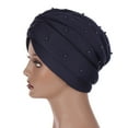 thumbnail image 1 of Dyfzdhu Women Fashion Solid Beading India Hat Ruffle Beanie Turban Wrap Cap, 1 of 2